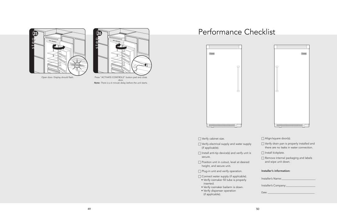 Viking AF/AR manual Performance Checklist 