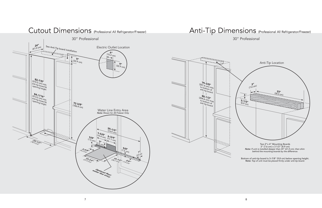 Viking AF/AR Cutout Dimensions Professional All Refrigerator/Freezer, Electric Outlet Location, Anti-Tip Location, 79-3 