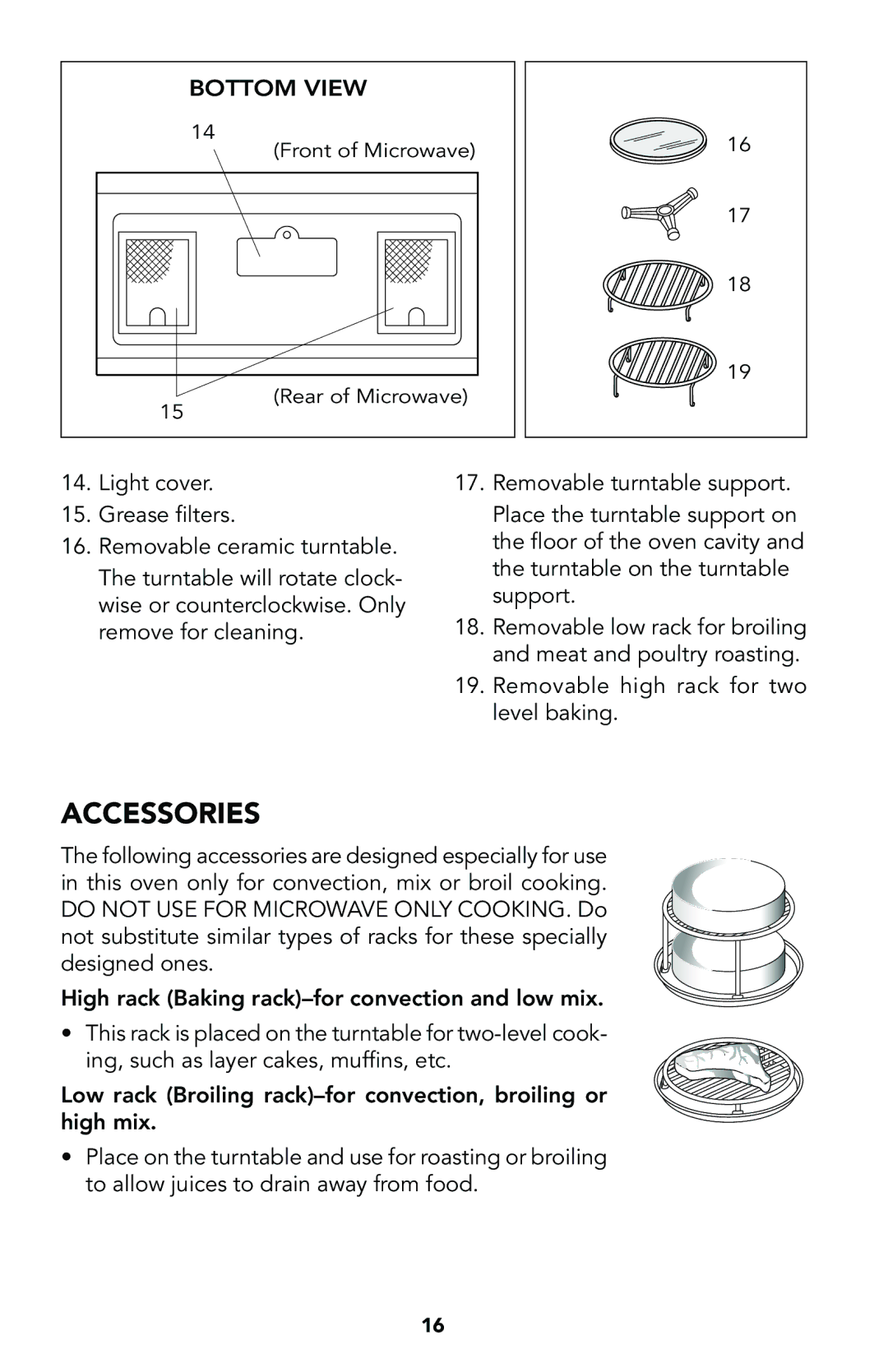 Viking Built-In Convection Microwave Hood manual Accessories, Bottom View 