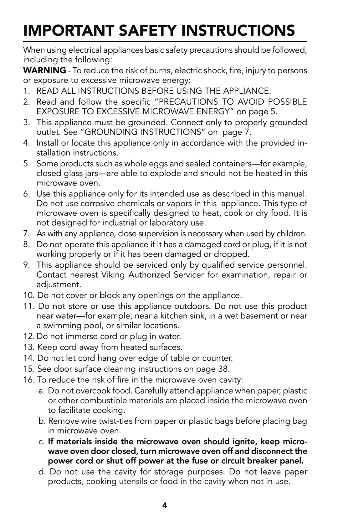 Viking Built-In Convection Microwave Hood Important Safety Instructions, Read ALL Instructions Before Using the Appliance 