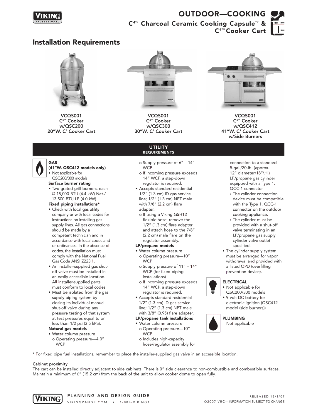 Viking C4TM manual Installation Requirements, Utility 