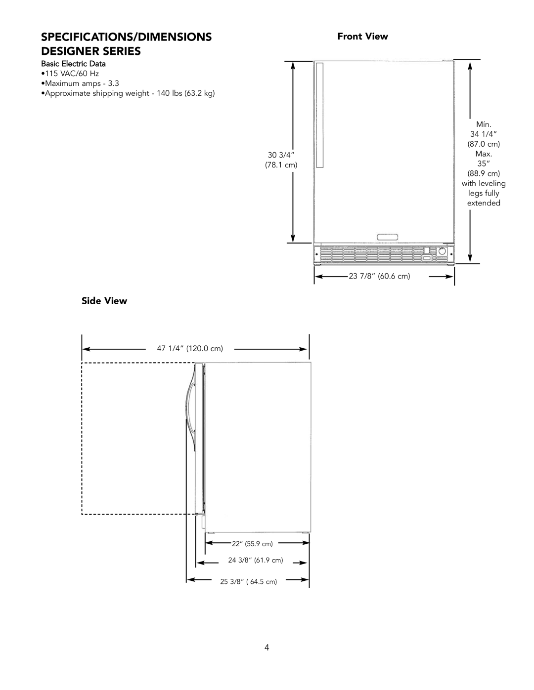 Viking Combination Beverage Center manual Specifications/Dimensions 