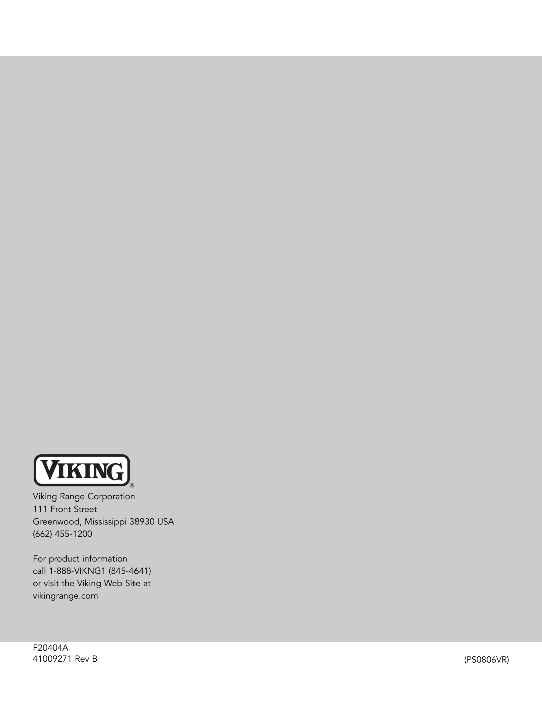 Viking Combination Beverage Center manual Viking Range Corporation 111 Front Street, F20404A, Rev B, PS0806VR 