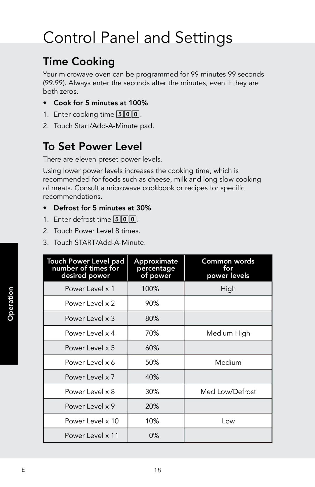 Viking RDMOS201SS, D3 manual Control Panel and Settings, Time Cooking, To Set Power Level, Operation 