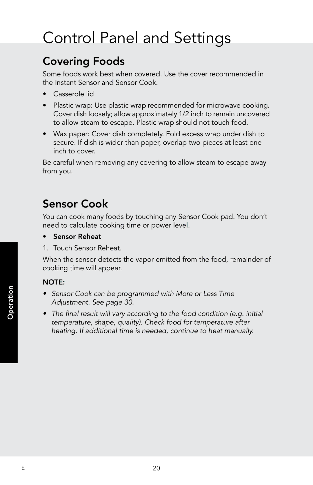 Viking D3, RDMOS201SS manual Covering Foods, Sensor Cook 