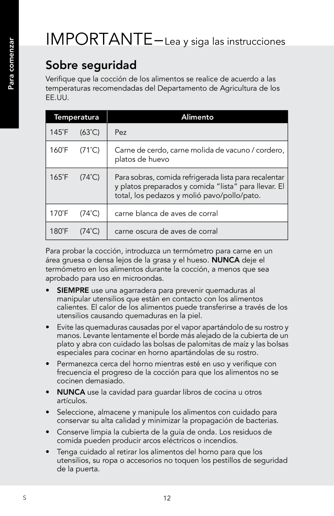 Viking D3, RDMOS201SS manual Sobre seguridad, Temperatura Alimento 