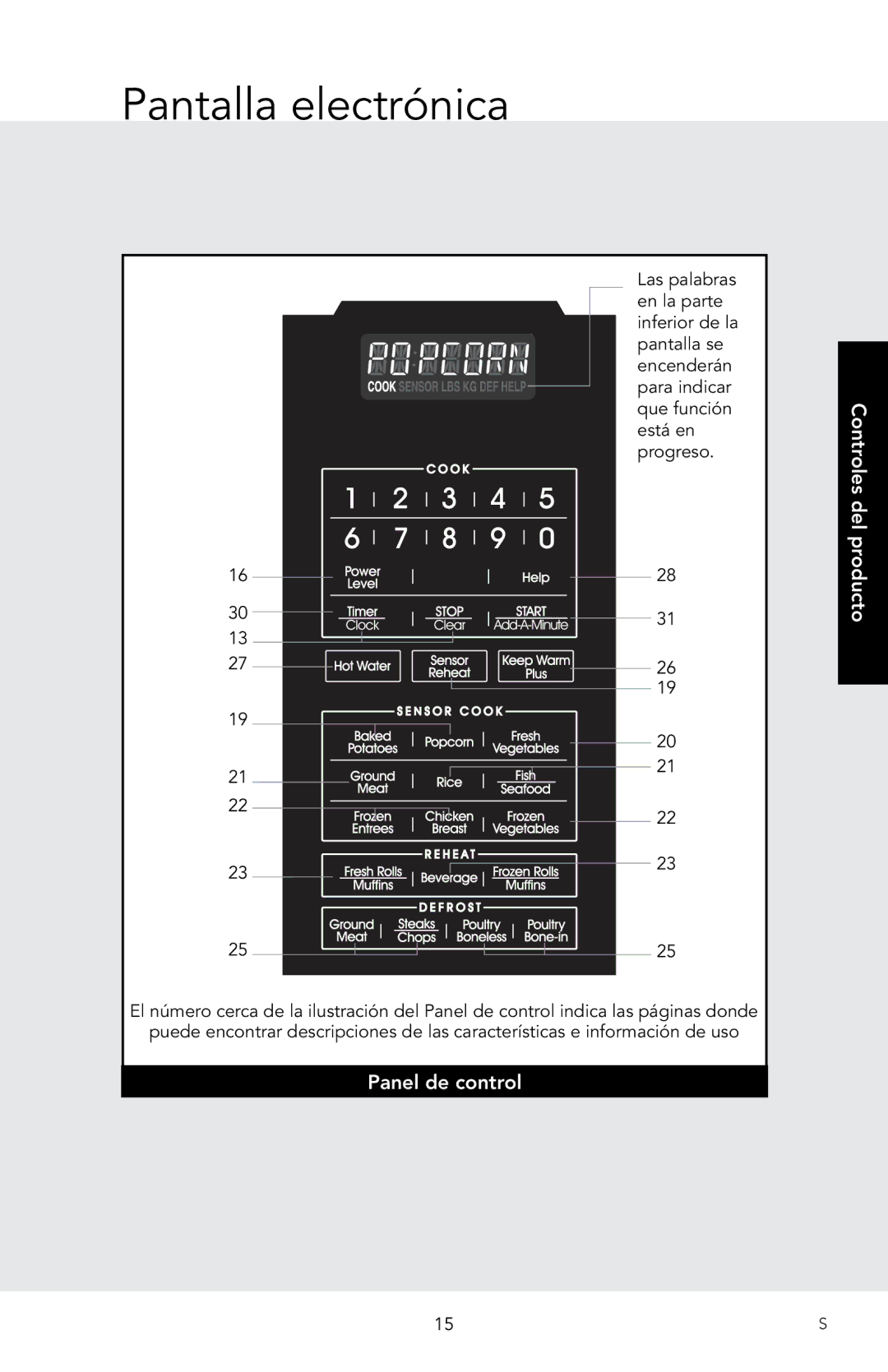 Viking D3, RDMOS201SS manual Pantalla electrónica, Panel de control Controles del producto 