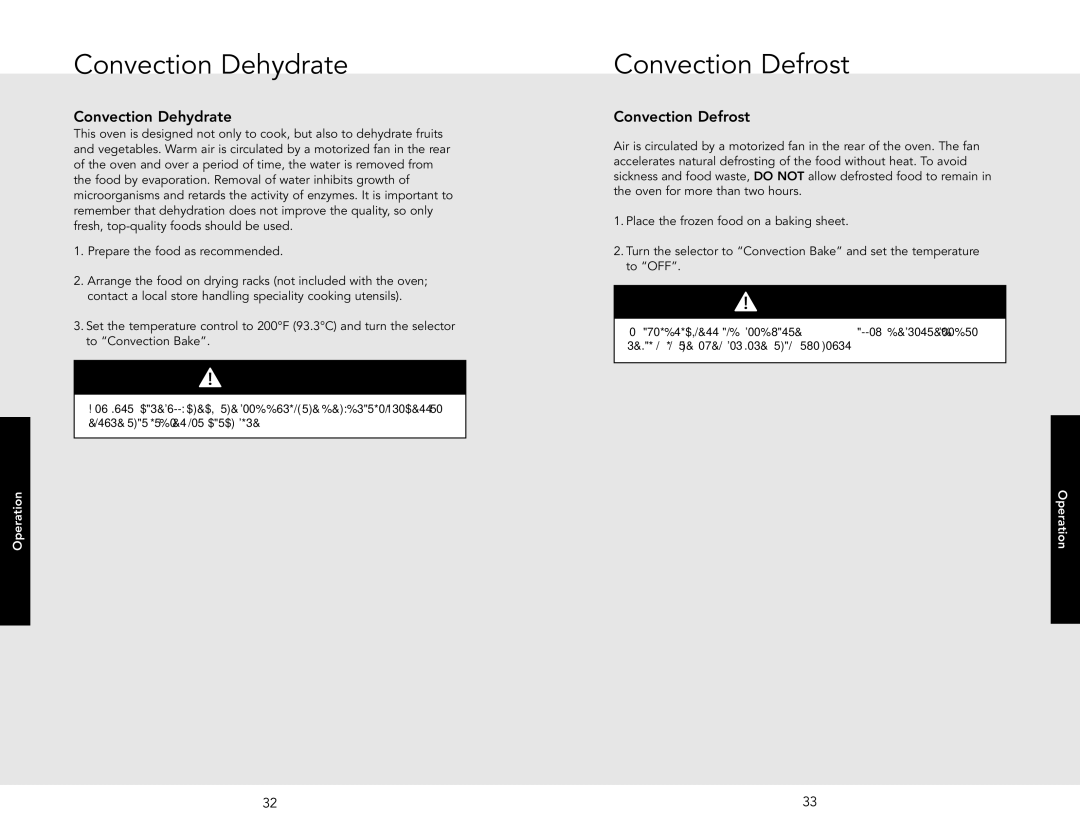 Viking D3 manual Convection Dehydrate, Convection Defrost 