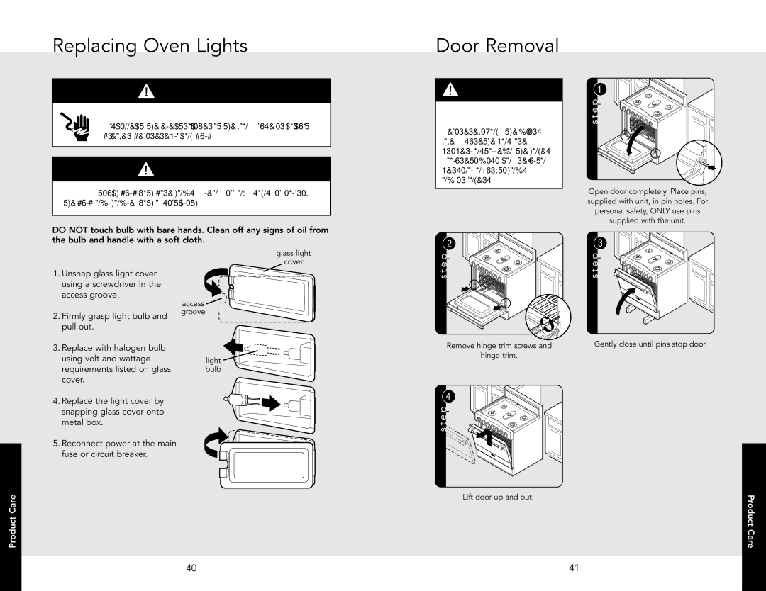 Viking D3 manual Replacing Oven Lights, Door Removal, To Prevent Personal Injury 