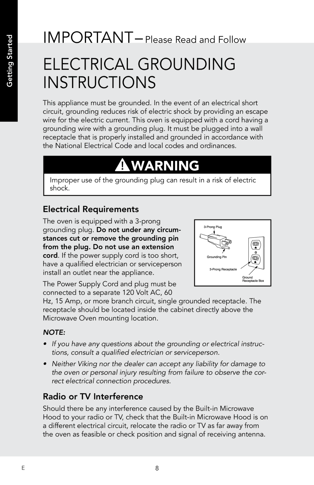 Viking D3 manual Electrical Grounding Instructions, IMPORTANT- Please Read and Follow 