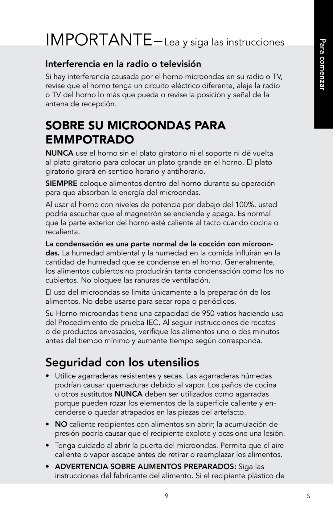 Viking D3 manual Seguridad con los utensilios, Interferencia en la radio o televisión 