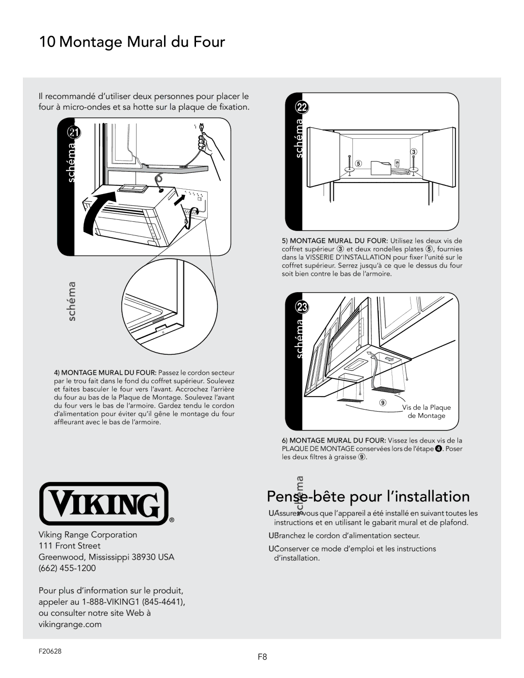 Viking D3 manual Pense-bête pour l’installation 