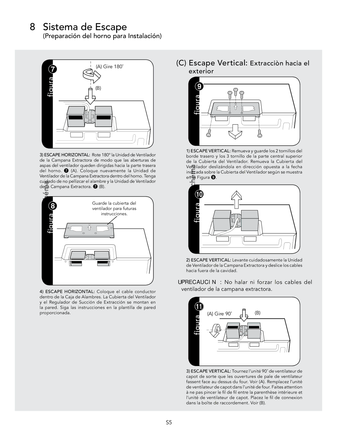 Viking D3 manual Escape Vertical Extracciòn hacia el exterior, Gire 90˚ 