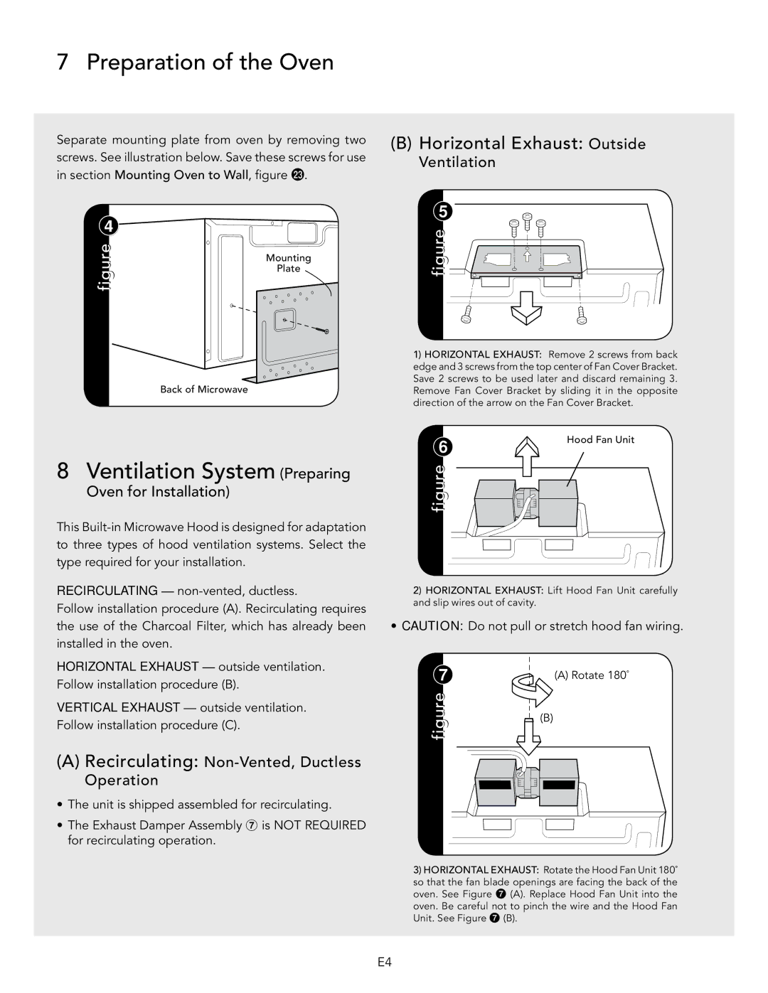 Viking D3 manual Preparation of the Oven, Ventilation System Preparing, Horizontal Exhaust Outside 