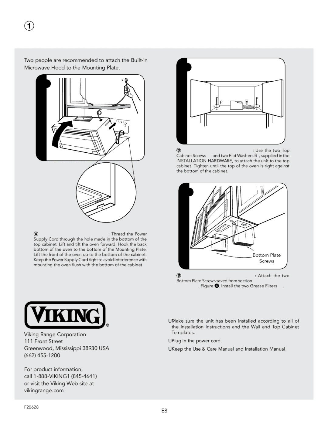 Viking D3 manual Checklist for Installation, Bottom Plate 