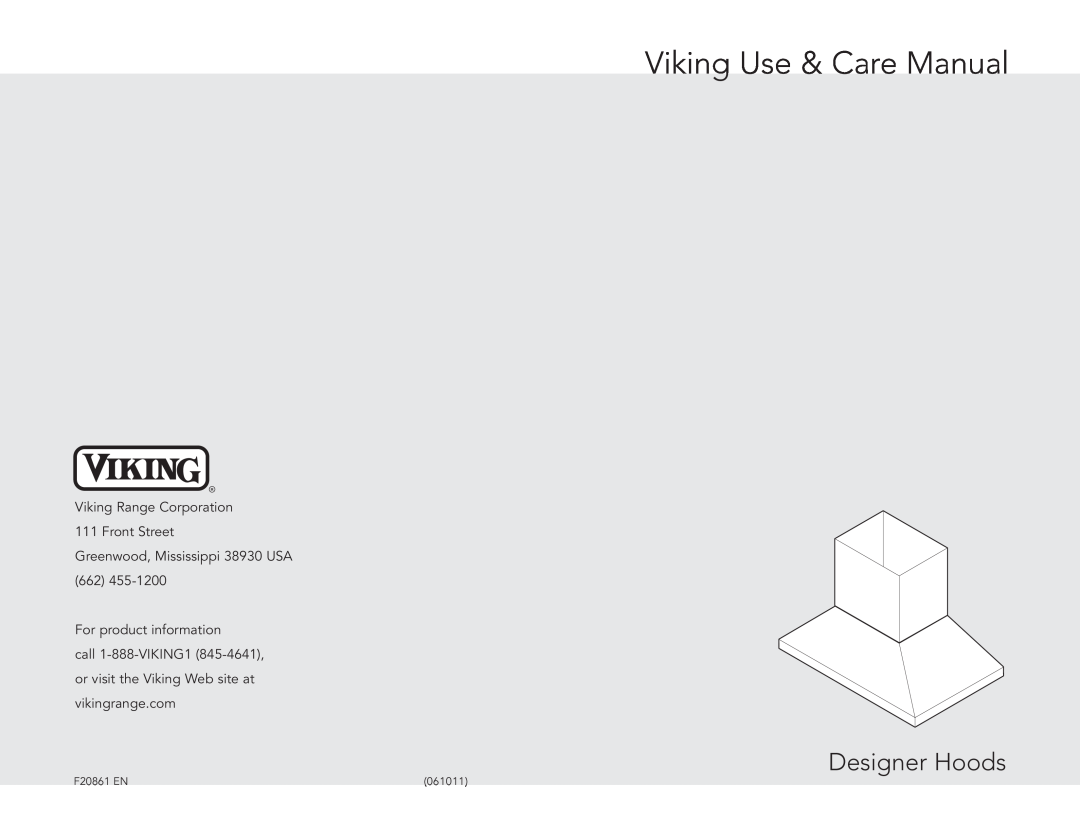 Viking DCWN3644SS, DCWN4844SS manual Viking Use & Care Manual, Designer Hoods, Viking Range Corporation 111 Front Street 