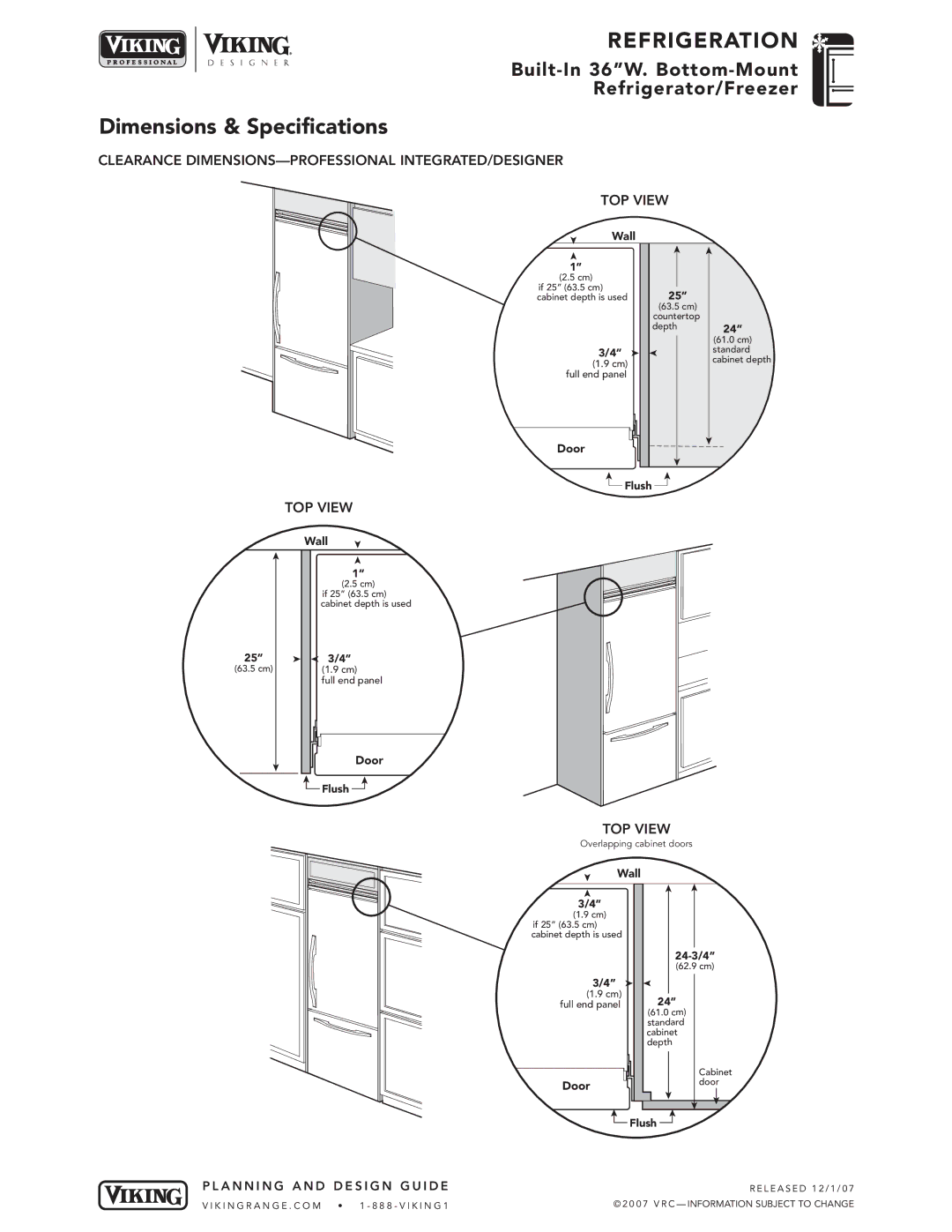 Viking VIBB363, DFBB363, VCBB363, DDBB363 specifications Flush, 24-3/4 