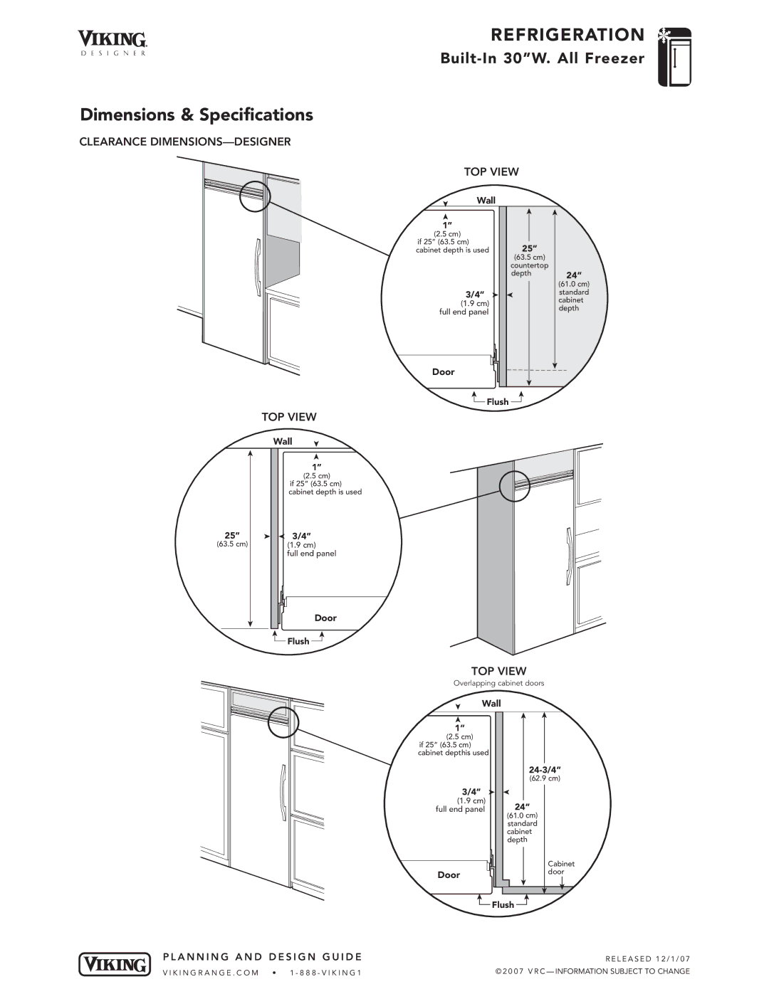 Viking VCFB, DFFB, DDFB specifications Clearance DIMENSIONS-DESIGNER 