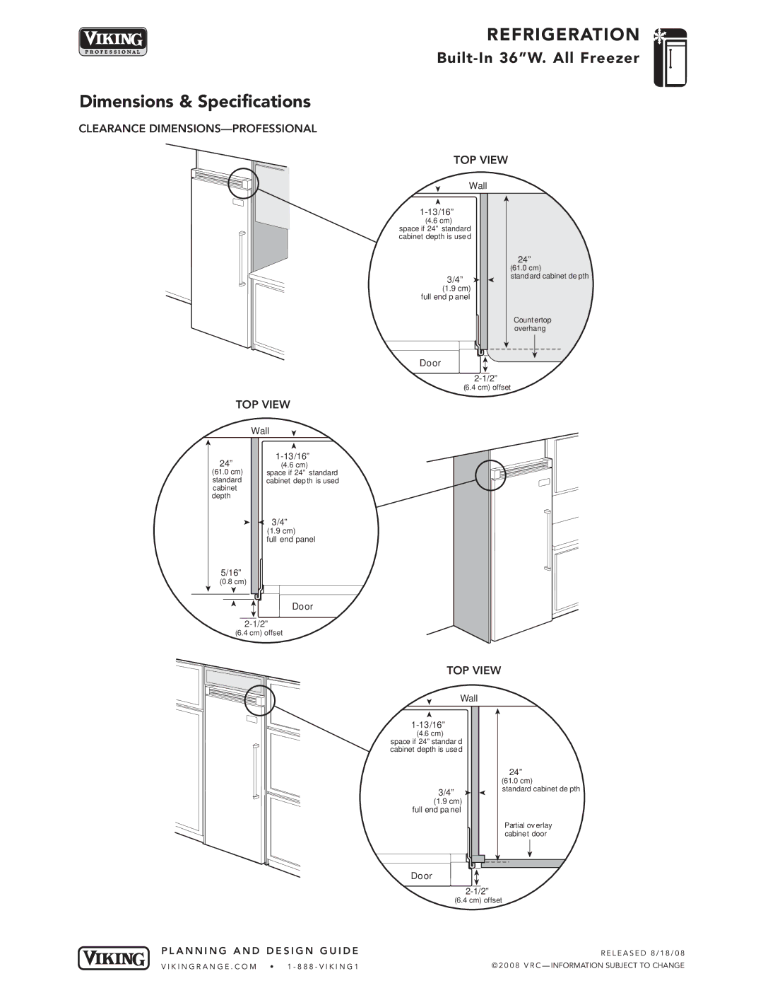 Viking DFFB364 specifications Clearance DIMENSIONS-PROFESSIONAL, TOP View 