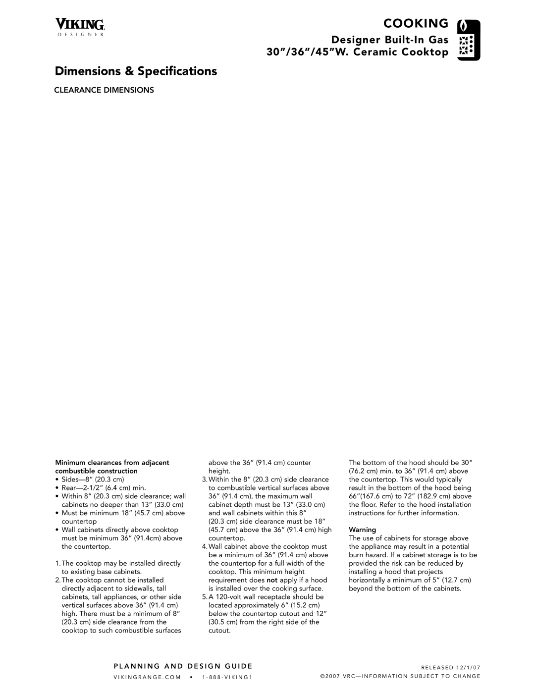 Viking DGCU105-4B manual Clearance Dimensions 