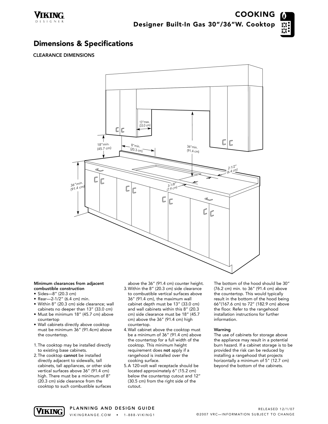 Viking DGSU100-4B manual Clearance Dimensions 