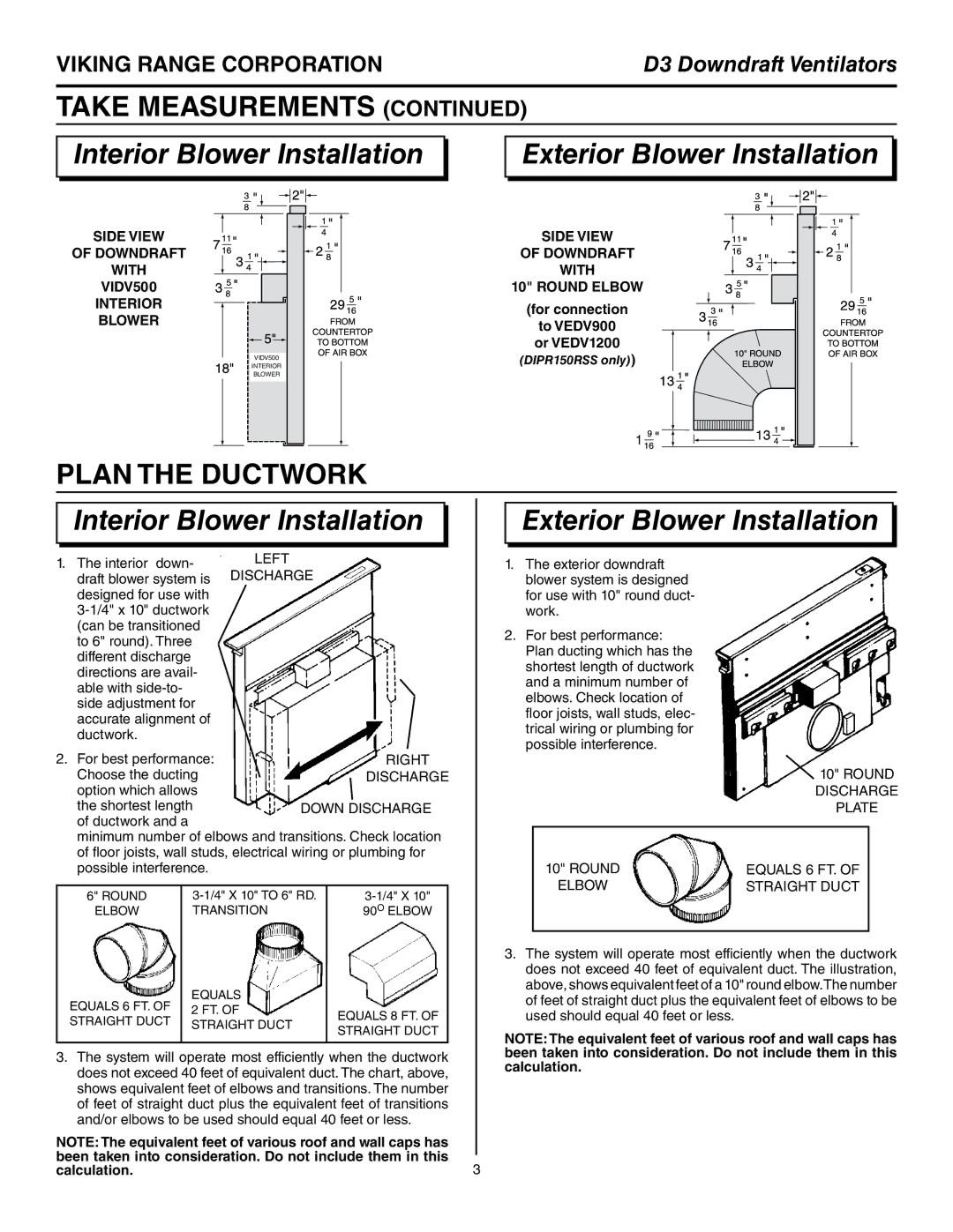 Viking DIPR101R, DIPR151R, DIPR161R PLan tHe DUctWork, SiDe vieW DoWnDraFt WitH ViDv500 Interior BLoWer, Calculation.3 