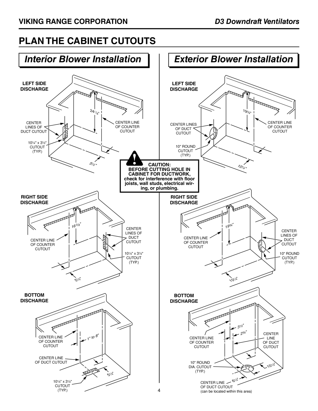 Viking DIPR151R, DIPR101R, DIPR161R warranty PLan tHe caBinet cUtoUtS 