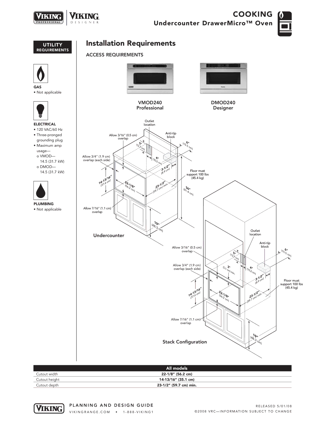 Viking manual Installation Requirements, Access Requirements VMOD240DMOD240, ProfessionalDesigner 