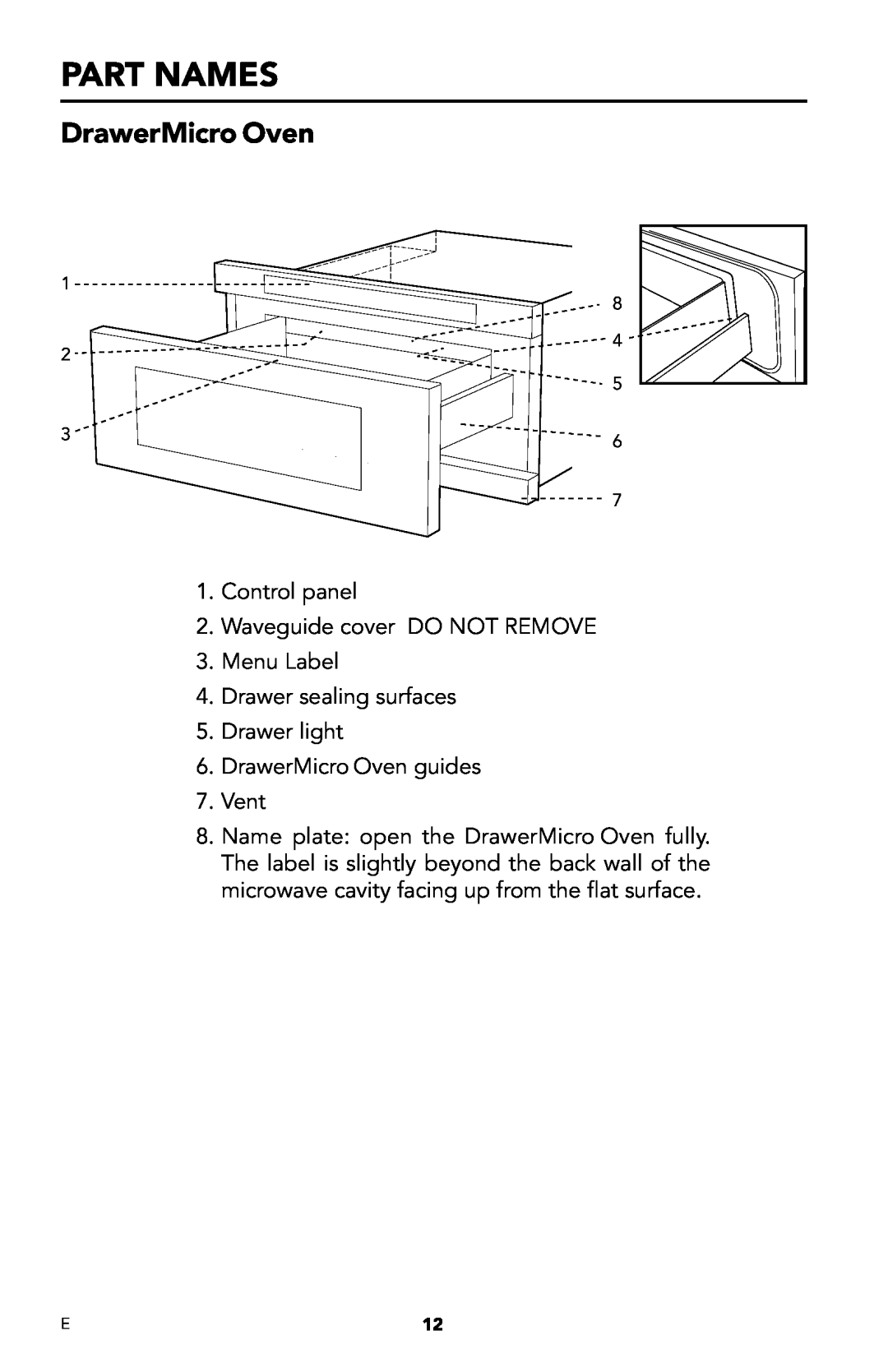Viking DMOD241SS manual Part Names, DrawerMicro Oven 