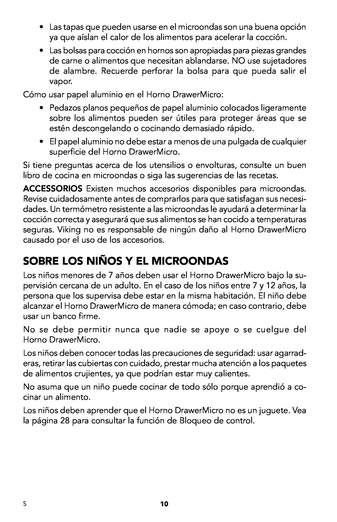 Viking DMOD241SS manual Sobre Los Niños Y El Microondas 