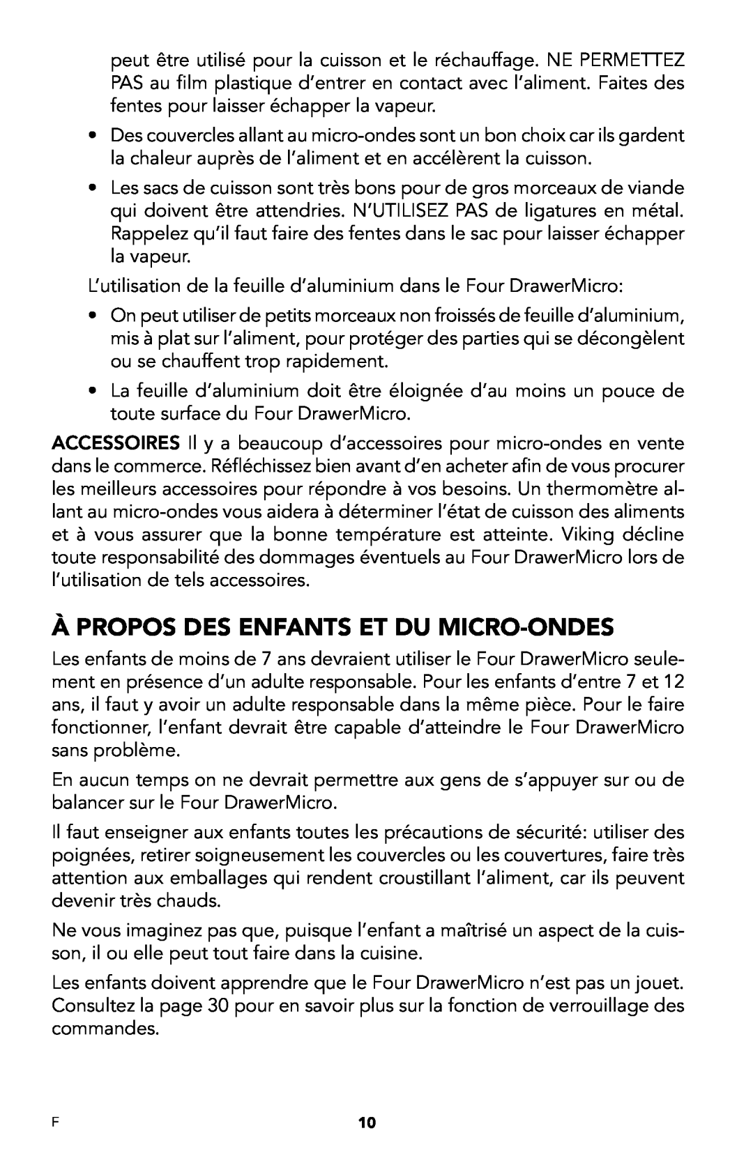Viking DMOD241SS manual À Propos Des Enfants Et Du Micro-Ondes 