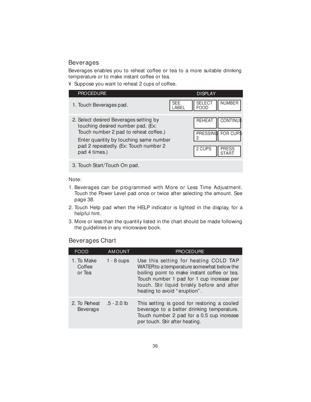 Viking DMOS200SS manual Beverages Chart 