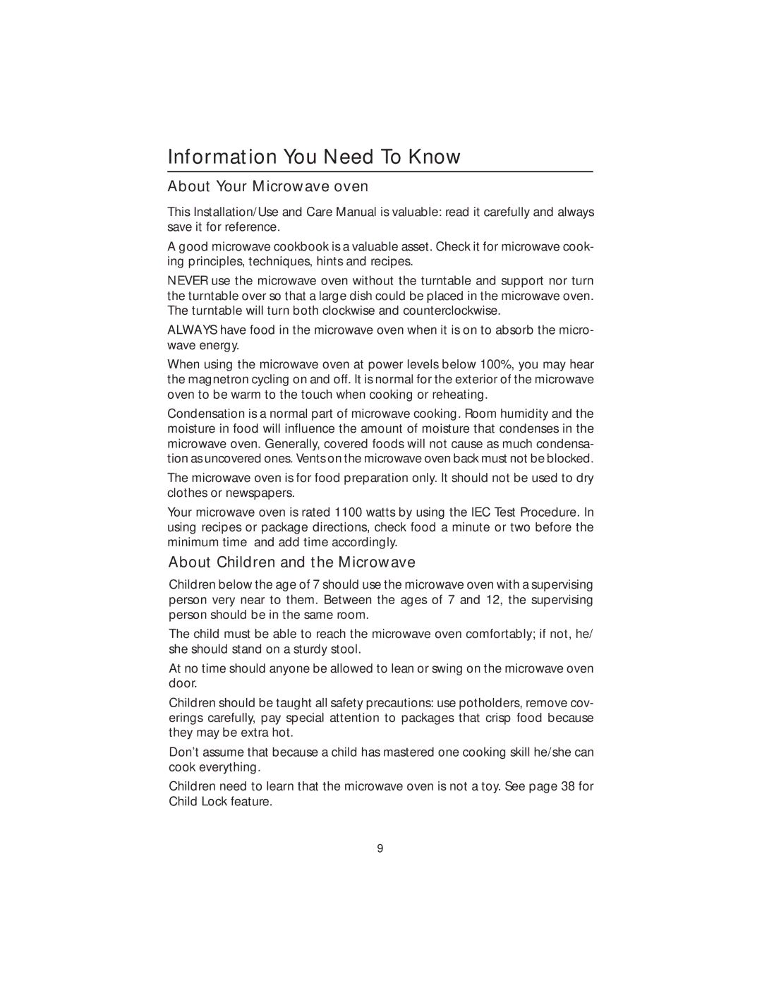 Viking DMOS200SS manual Information You Need To Know, About Your Microwave oven, About Children and the Microwave 