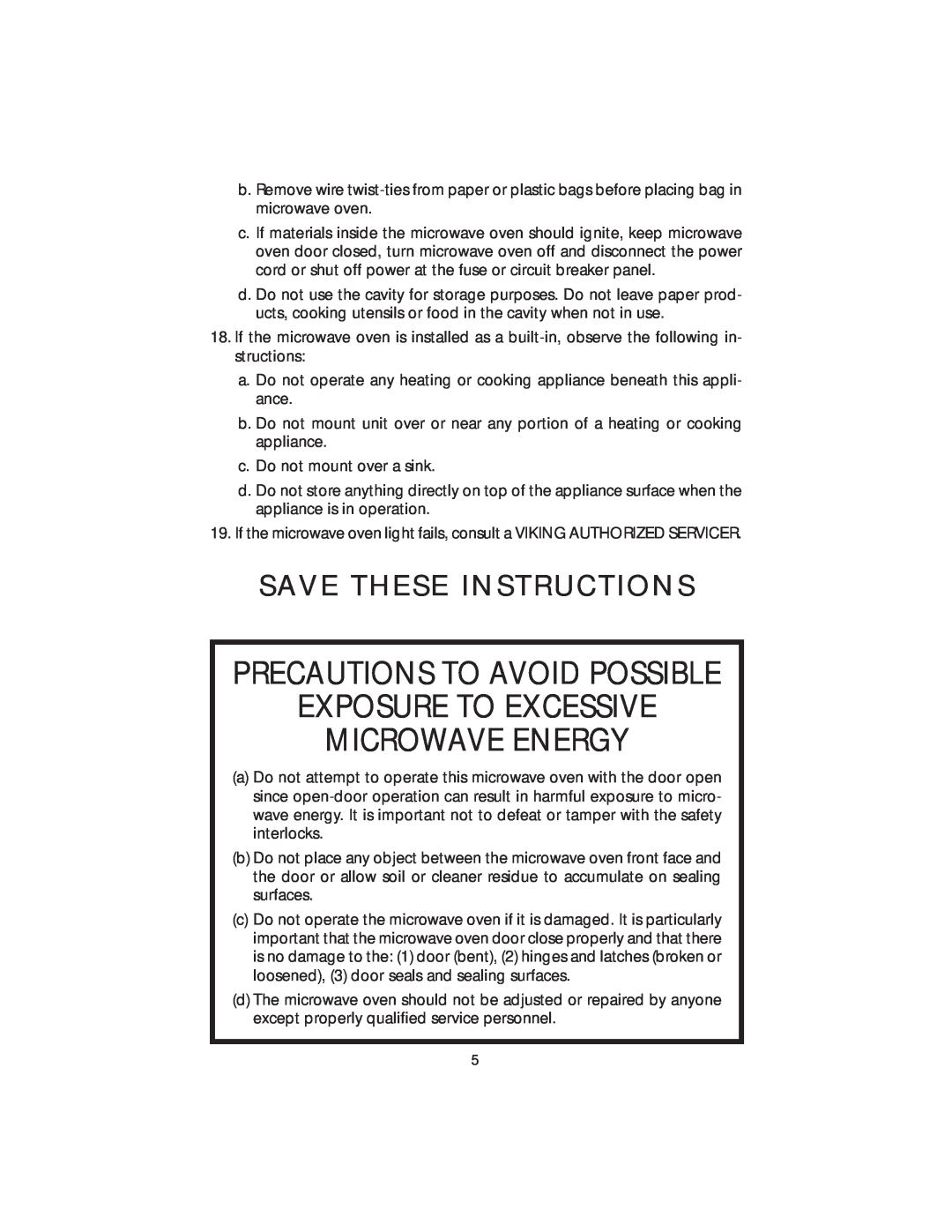 Viking DMOS200SS manual Precautions To Avoid Possible Exposure To Excessive Microwave Energy, Save These Instructions 