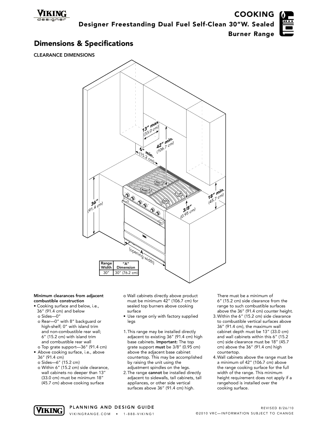 Viking DSCD130- 4BSSLP, DSCD130-4BSS manual Width 