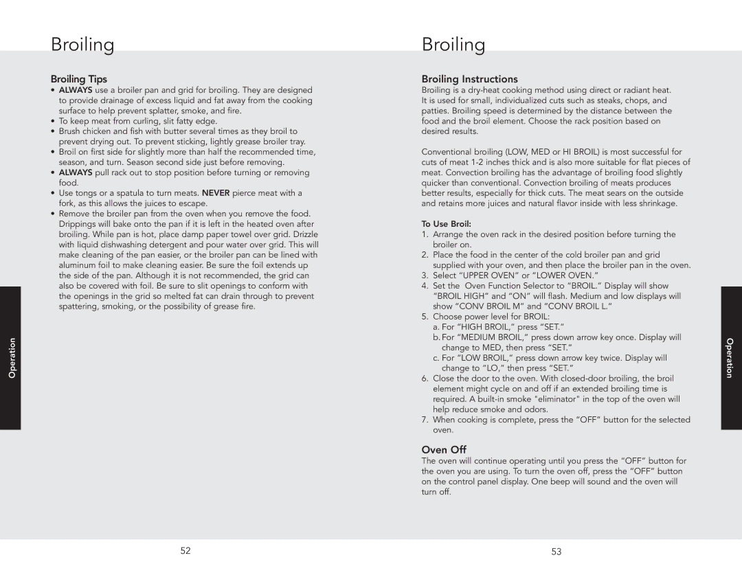 Viking DSOE305TSS, F20686 manual Broiling Tips, Broiling Instructions 