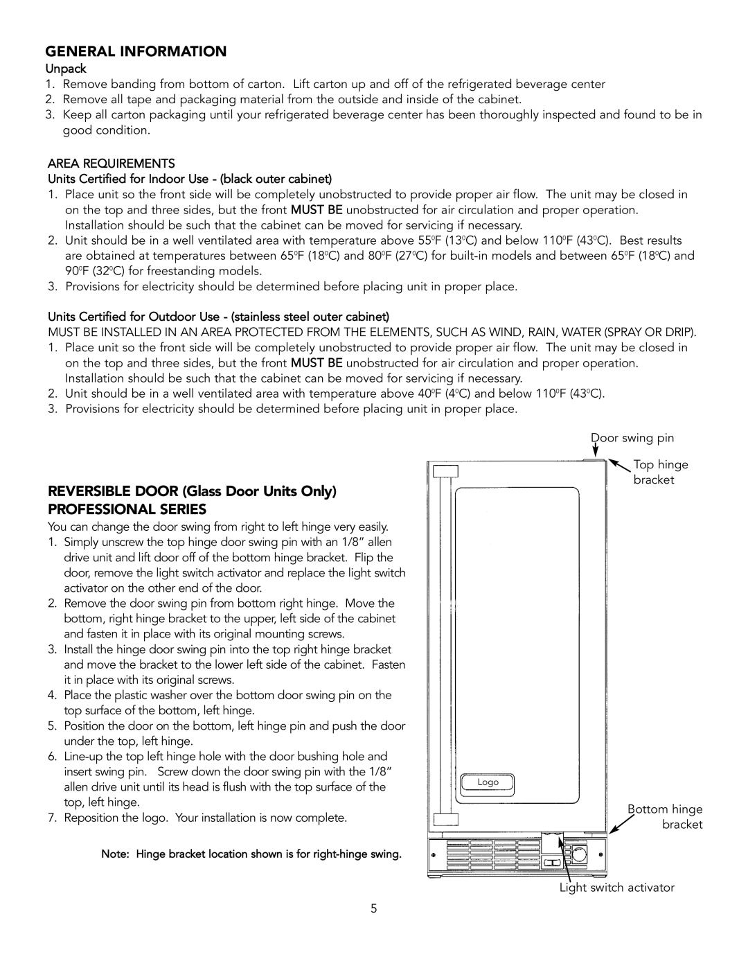 Viking DUAR153, DUAR154, VUAR153, DFUR154, VUAR154 installation instructions General Information, Professionalseries 