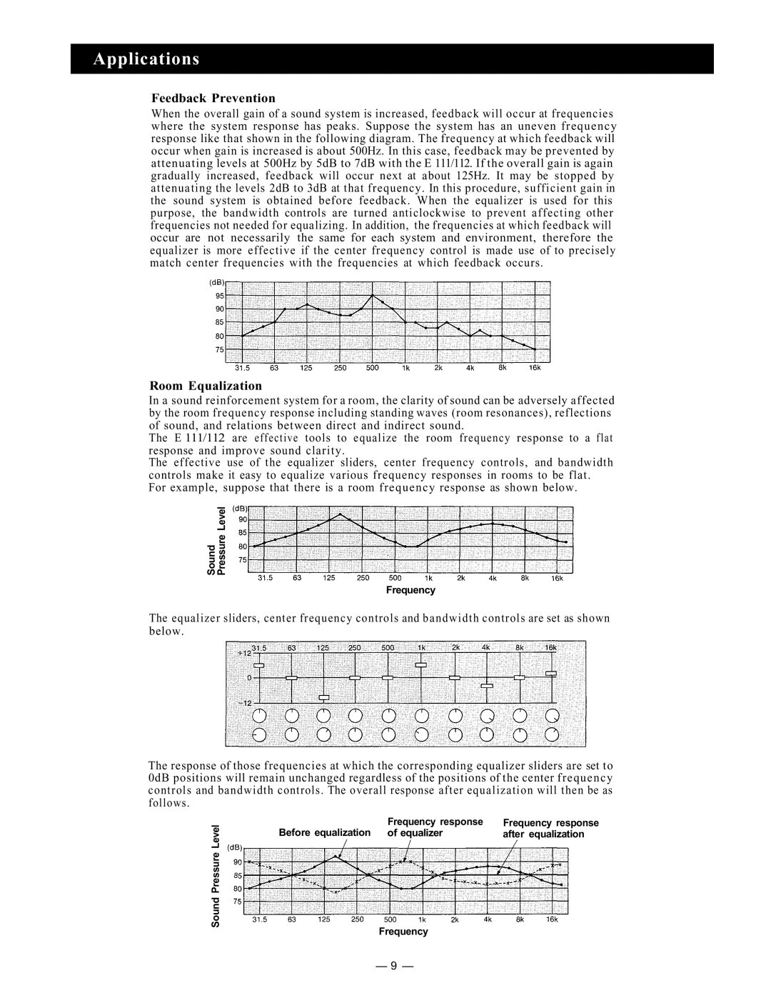 Viking Electronics E111 instruction manual Applications, Feedback Prevention, Room Equalization 