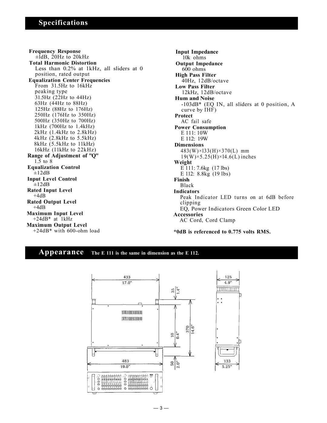 Viking Electronics E111 instruction manual Specifications 