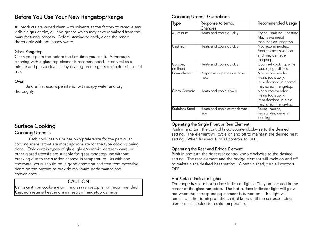 Viking F1484D manual Before You Use Your New Rangetop/Range, Surface Cooking, Cooking Utensils, Cooking Utensil Guidelines 