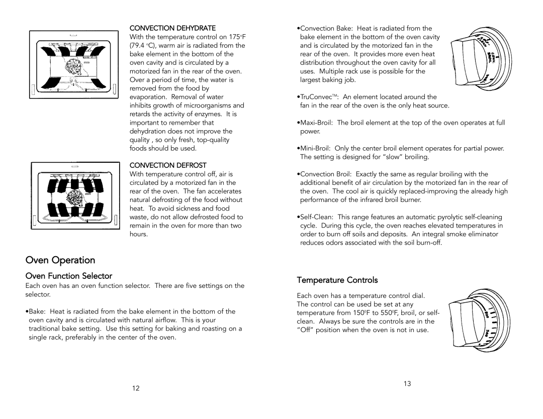 Viking Electric Rangetops/Ranges, F1484D manual Oven Operation, Oven Function Selector, Temperature Controls 