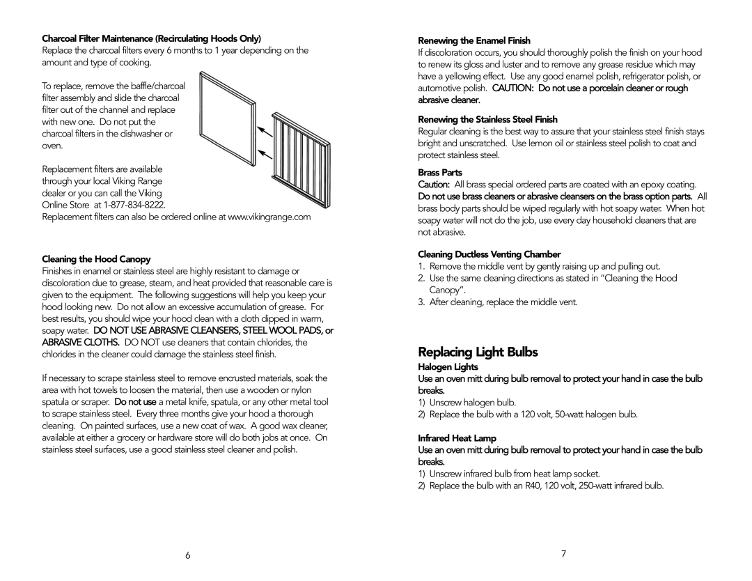 Viking F1570J manual Replacing Light Bulbs 