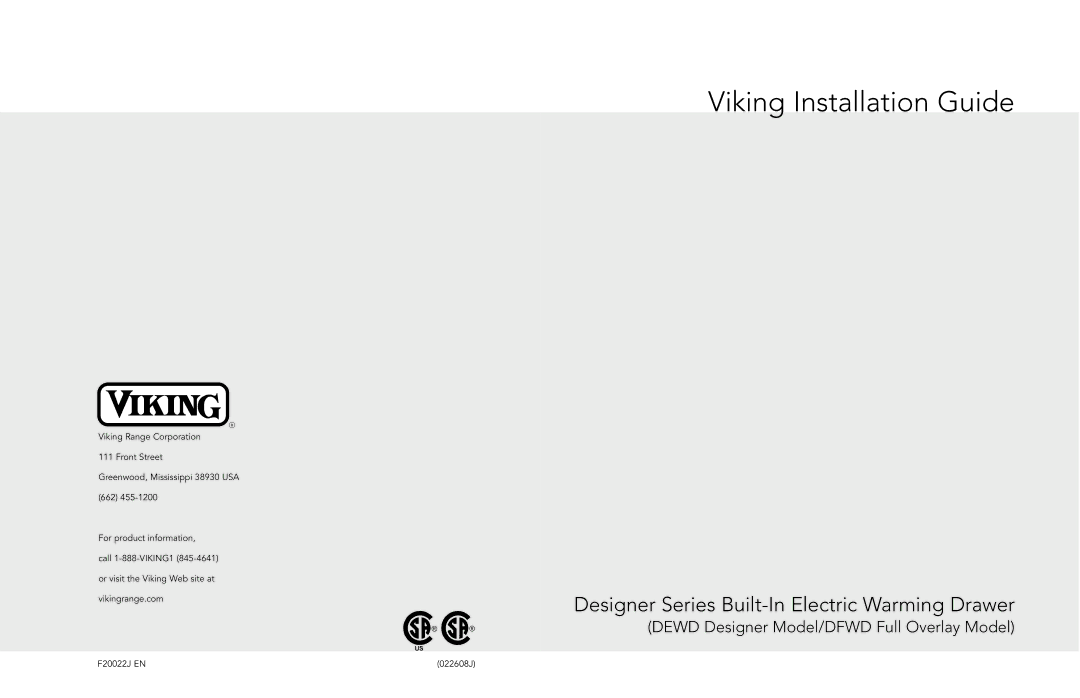 Viking F20022J EN manual Viking Installation Guide 