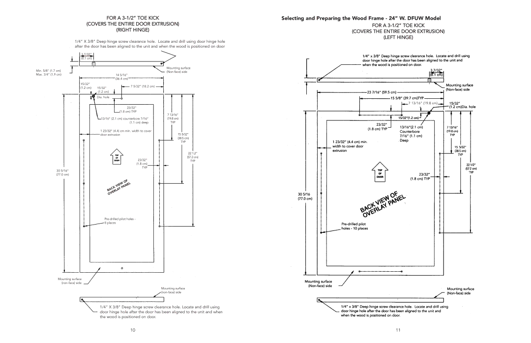 Viking F20050 EN manual Selecting and Preparing the Wood Frame 24 W. Dfuw Model 