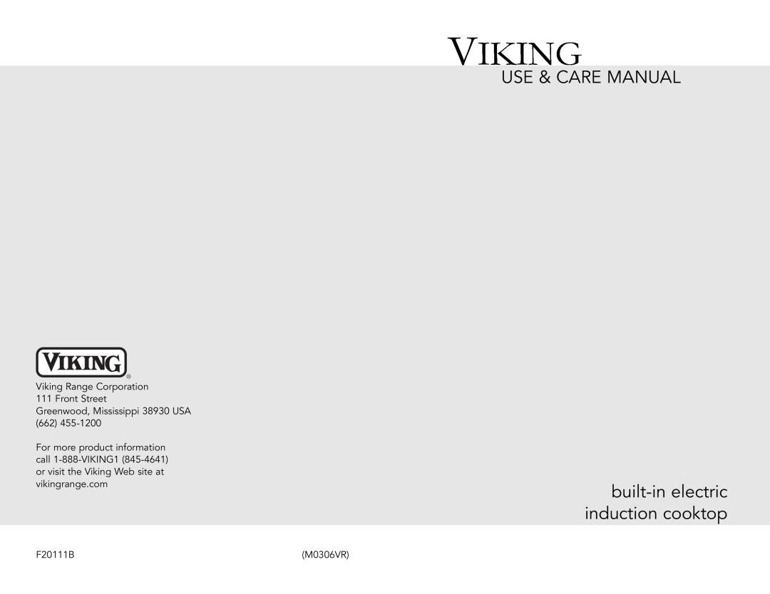 Viking F20111B manual USE & CARE MANUAL built-in electric induction cooktop, Viking 
