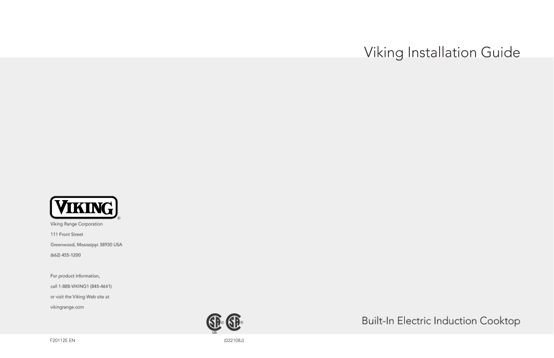 Viking F20112E manual Viking Installation Guide 