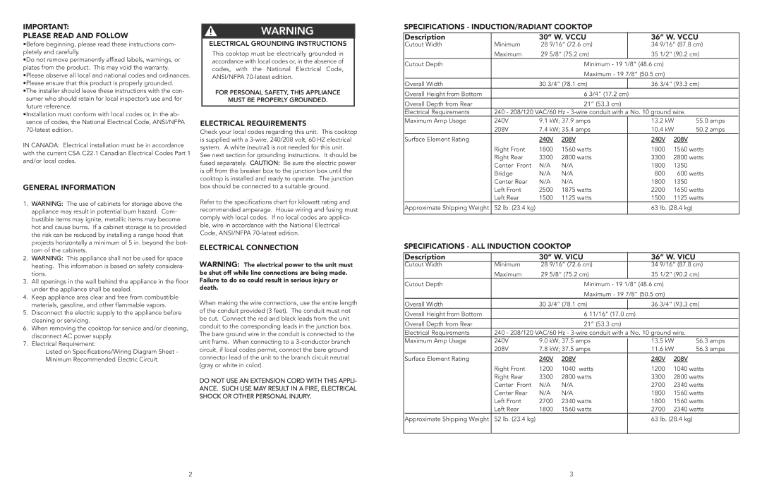 Viking F20112E manual Please Read and Follow, General Information, Electrical Requirements, Electrical Connection 