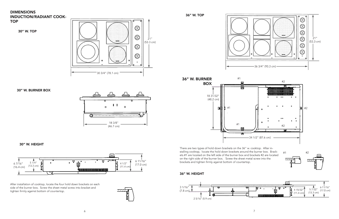 Viking F20112E manual Dimensions INDUCTION/RADIANT Cook TOP, 36 W. Burner, Box 