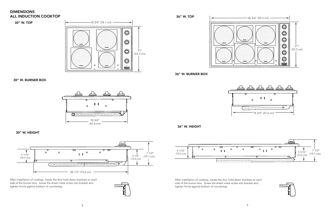 Viking F20112E manual Dimensions ALL Induction Cooktop, 36 W. Burner BOX 