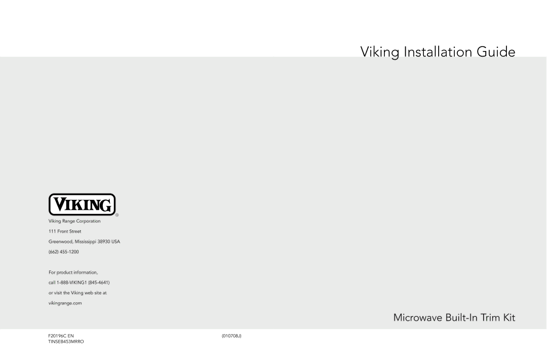 Viking F20196C EN manual Viking Installation Guide 